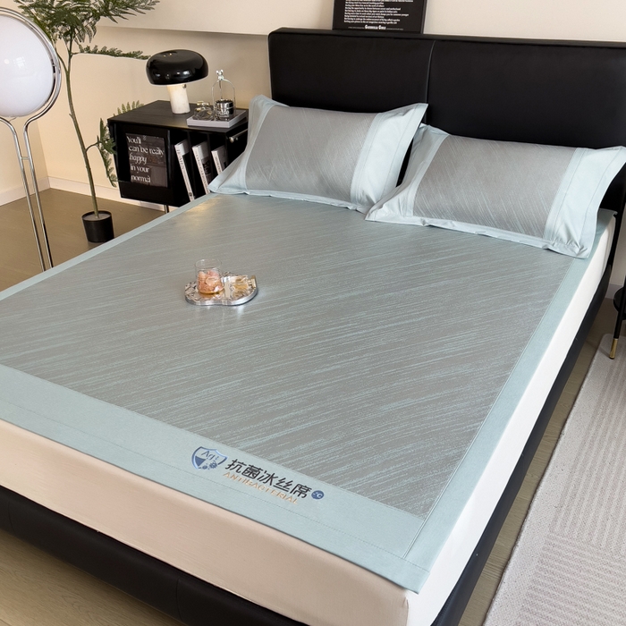 91家纺网 家纺一手货源 找家纺 印季家纺 2026新款5A级抗菌加厚绣花冰丝席-流星雨（床席款） 水绿