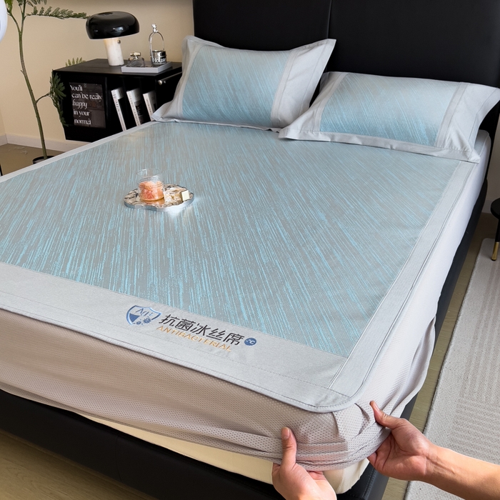 91家纺网 家纺一手货源 找家纺 （总）印季家纺 2026新款5A级抗菌加厚绣花冰丝席-流星雨（床笠款）