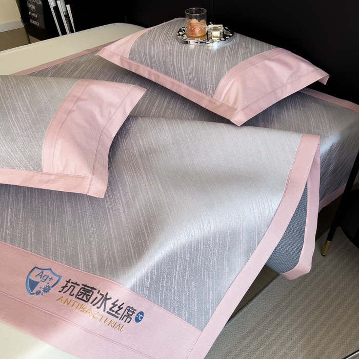 91家纺网 家纺一手货源 找家纺 印季家纺 2026新款5A级抗菌加厚绣花冰丝席-流星雨（床笠款） 豆沙