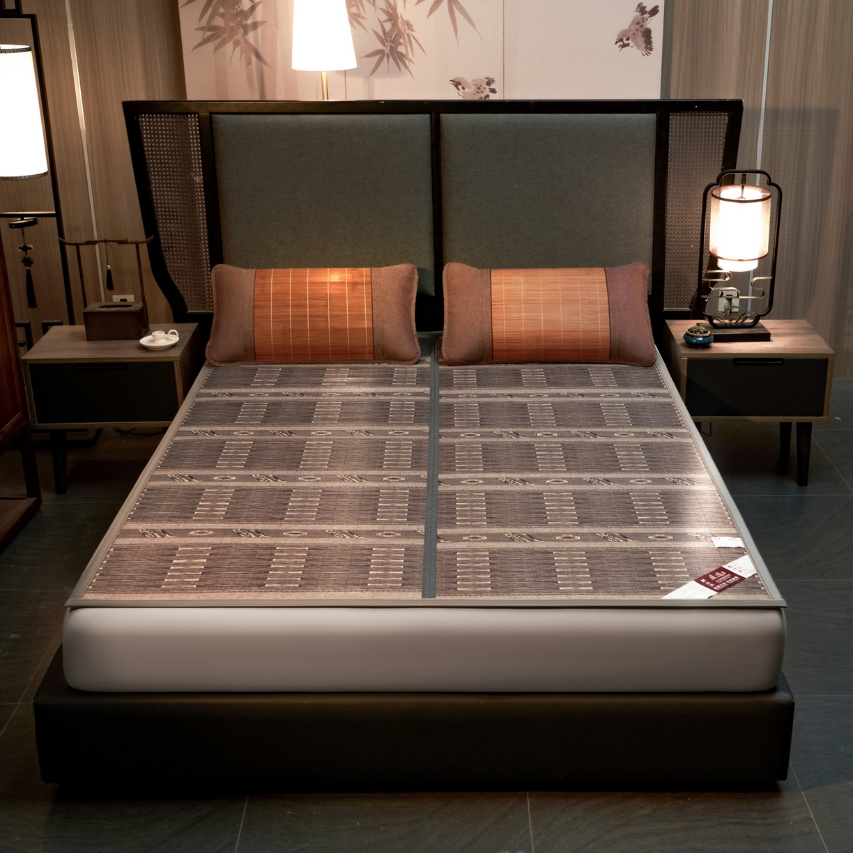 91家纺网 家纺一手货源 找家纺 森璐家纺 2026新款竹韵清凉竹席凉席席子 百福-灰