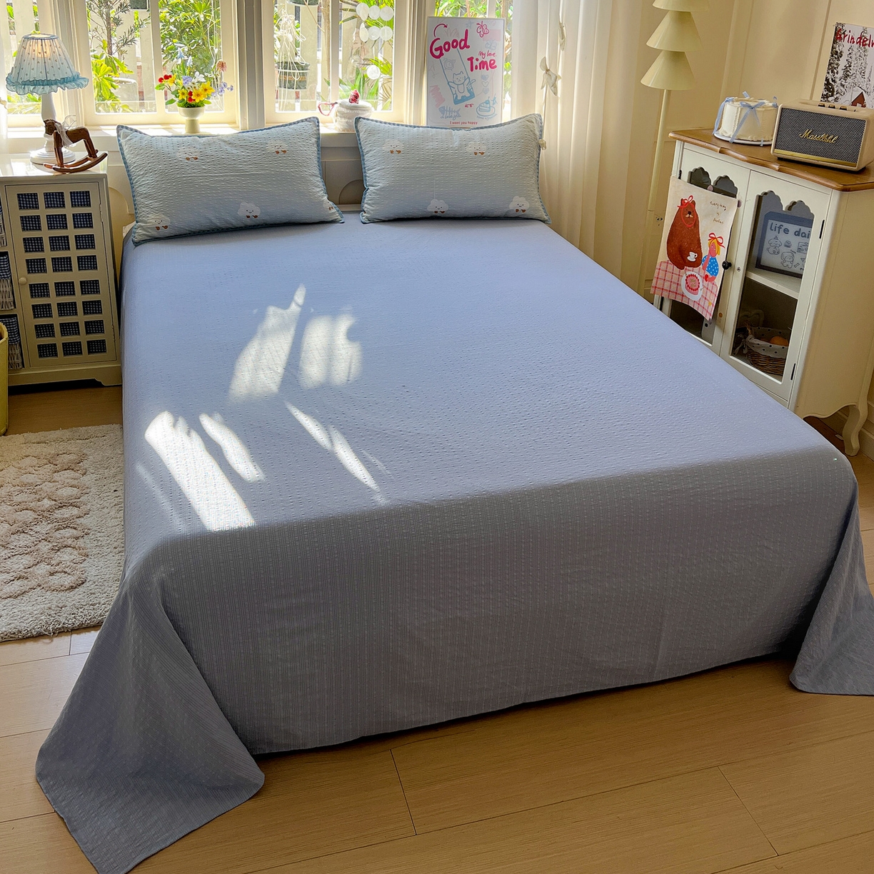 91家纺网 家纺一手货源 找家纺 水墨江南 2026新款贝壳边泡芙纱时尚印花四件套 小云朵