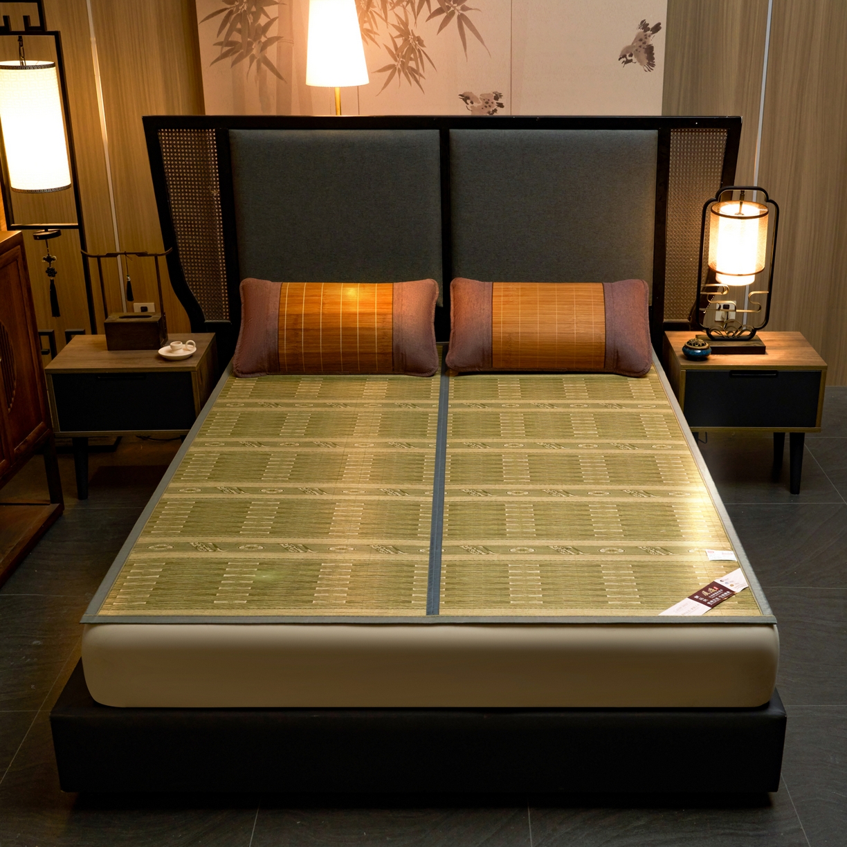 91家纺网 家纺一手货源 找家纺 森璐家纺 2026新款竹韵清凉竹席凉席席子 百福-绿