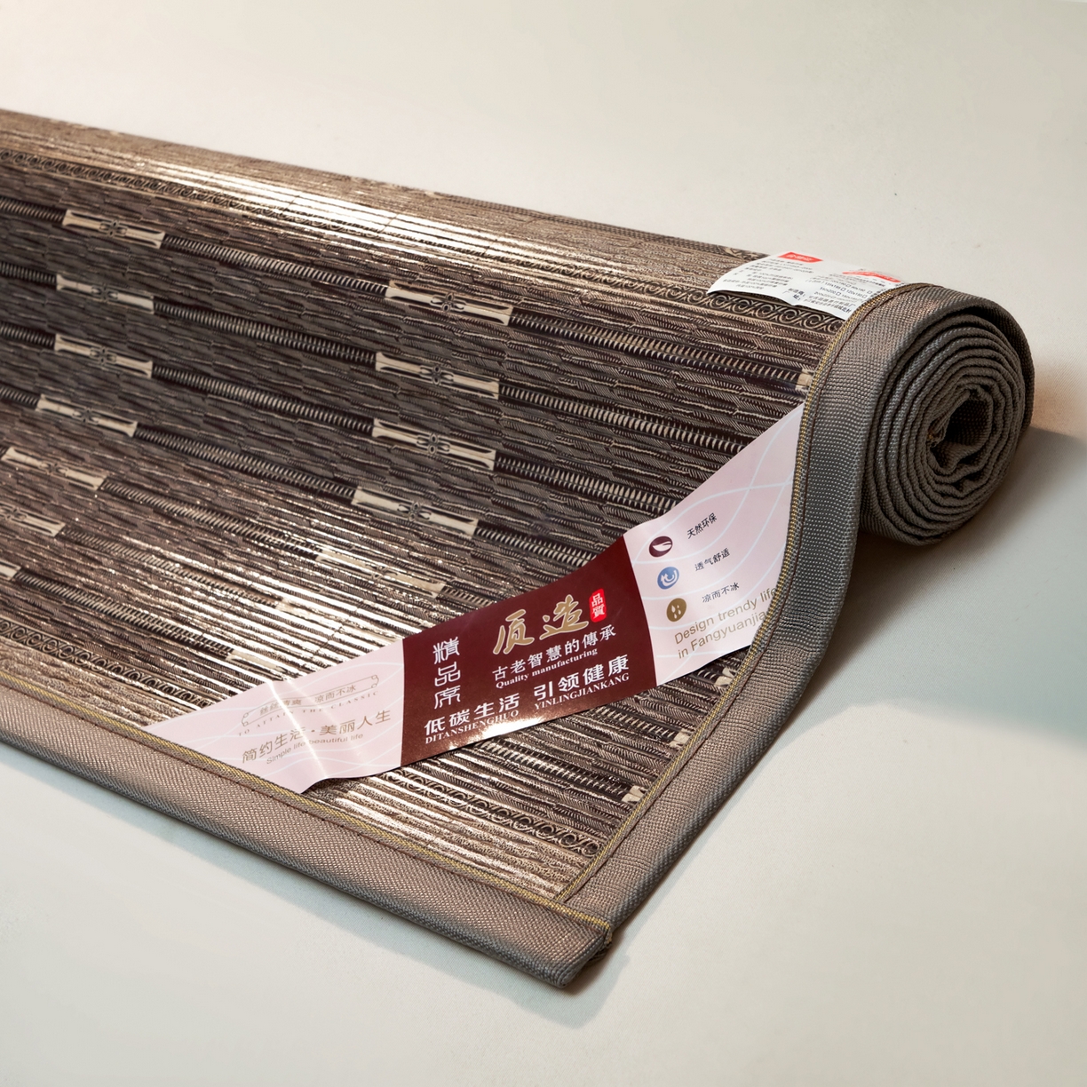 91家纺网 家纺一手货源 找家纺 森璐家纺 2026新款竹韵清凉竹席凉席席子 百福-灰