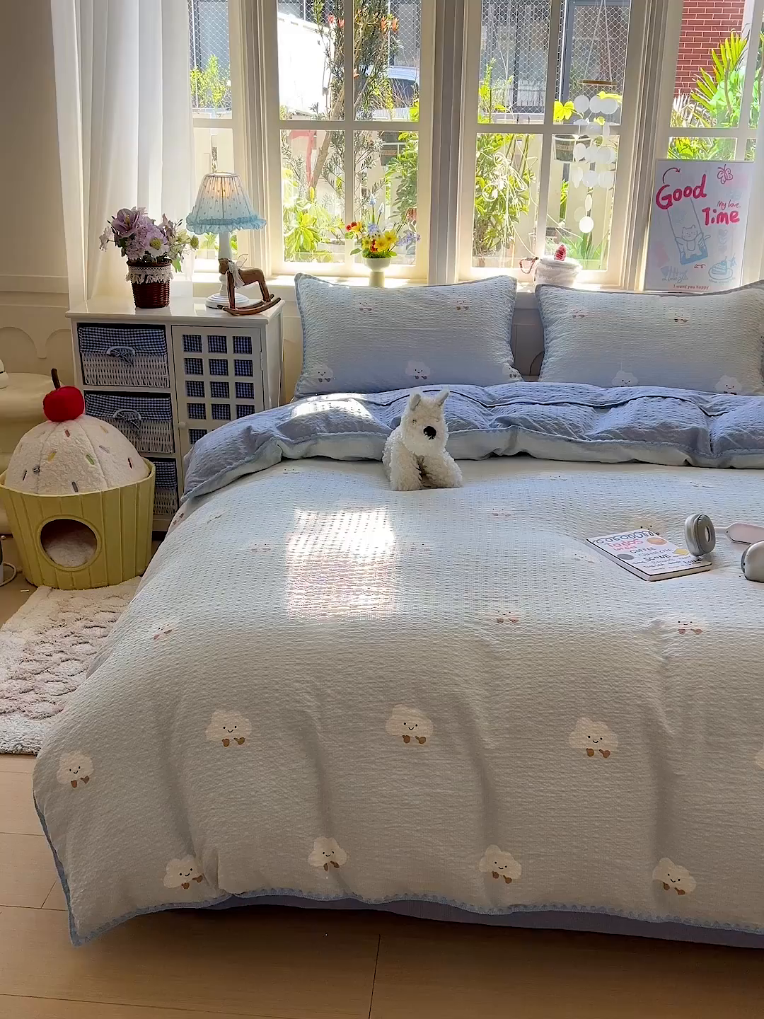 91家纺网 家纺一手货源 找家纺 水墨江南 2026新款贝壳边泡芙纱时尚印花四件套 小云朵