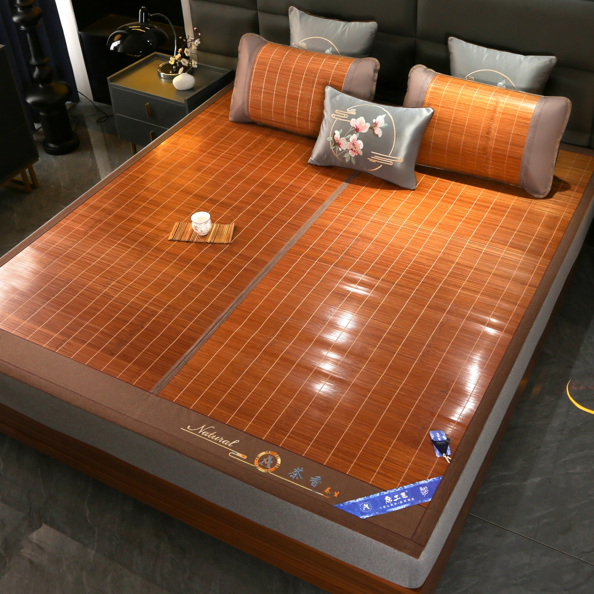 91家纺网 家纺一手货源 找家纺 森璐家纺 2026新款竹韵清凉竹席凉席席子 茶香养生席