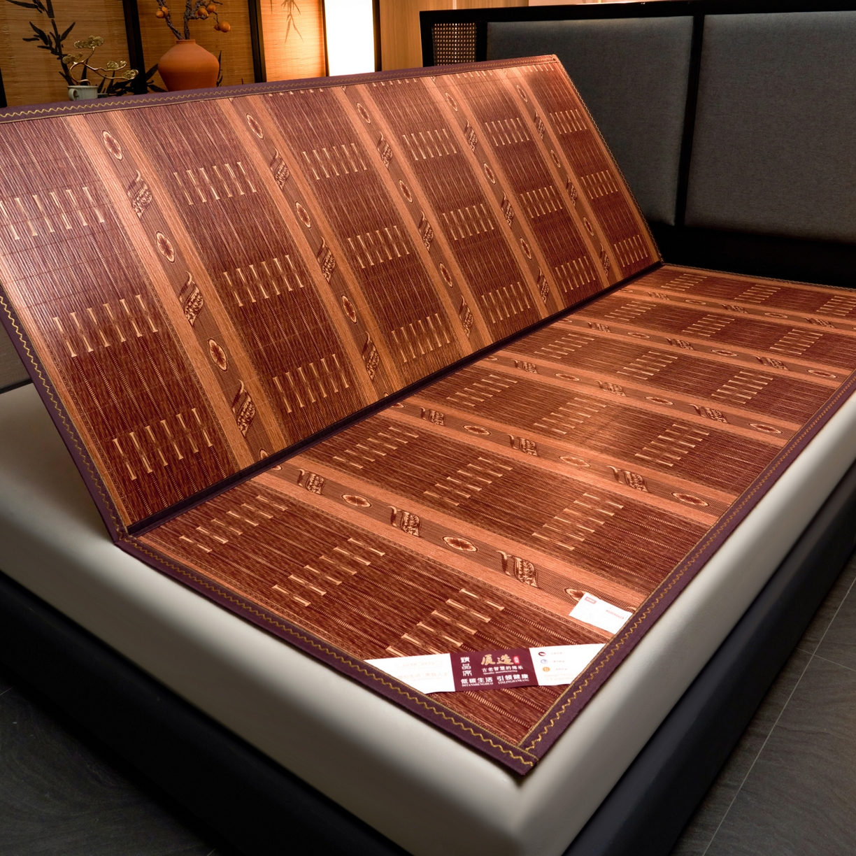 91家纺网 家纺一手货源 找家纺 森璐家纺 2026新款竹韵清凉竹席凉席席子 百福-咖