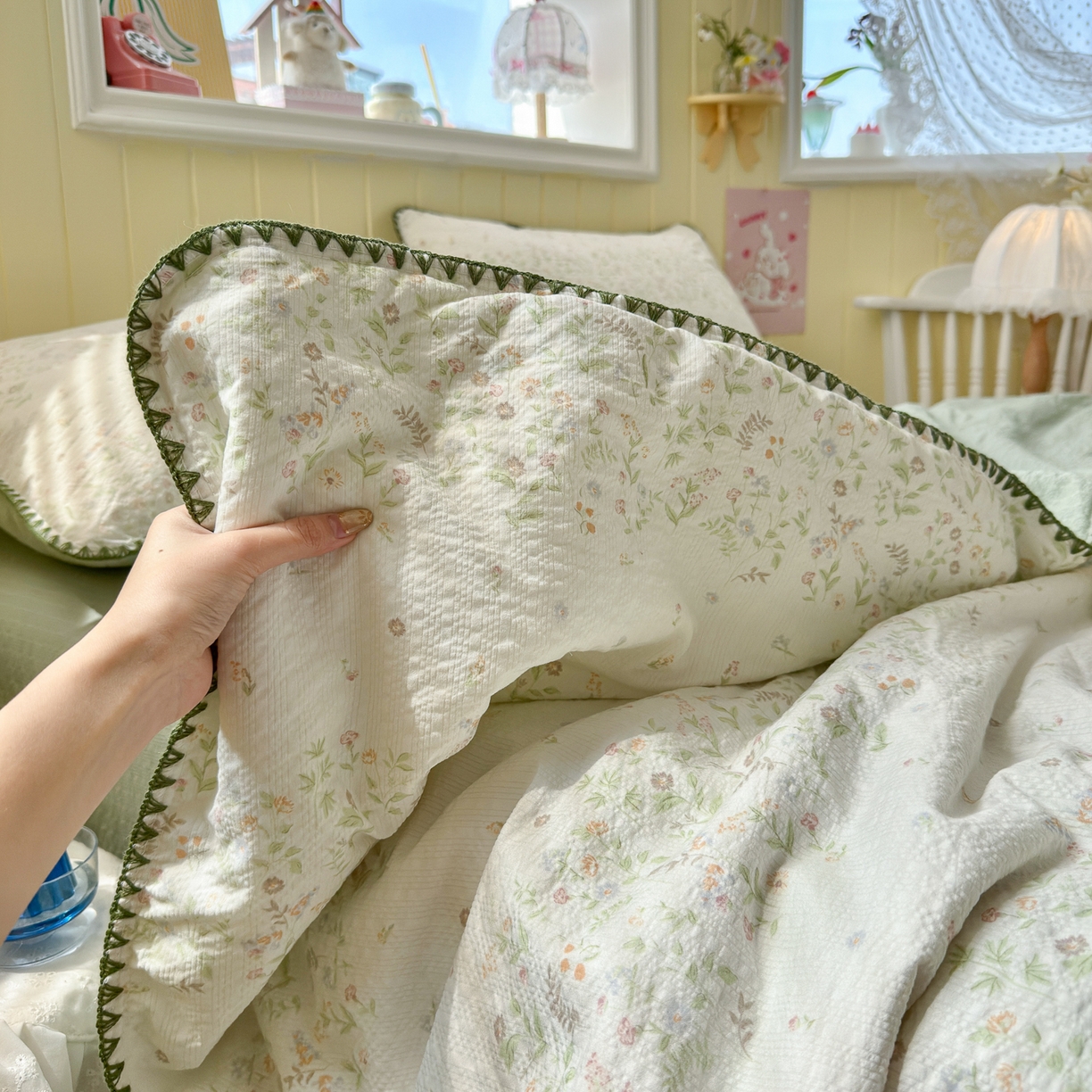 91家纺网 家纺一手货源 找家纺 初念 2026新款泡芙纱贝壳绣三角针夏被 提供买家秀 贝壳绣-浅夏花信