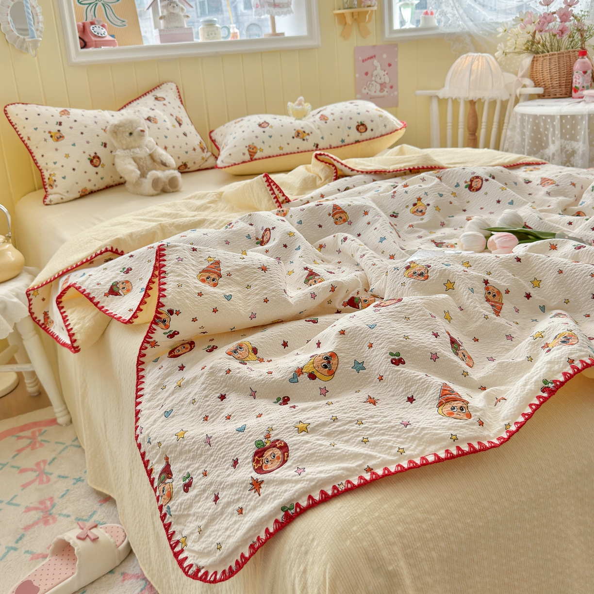 91家纺网 家纺一手货源 找家纺 初念 2026新款泡芙纱贝壳绣三角针夏被 提供买家秀 贝壳绣-旧街星星