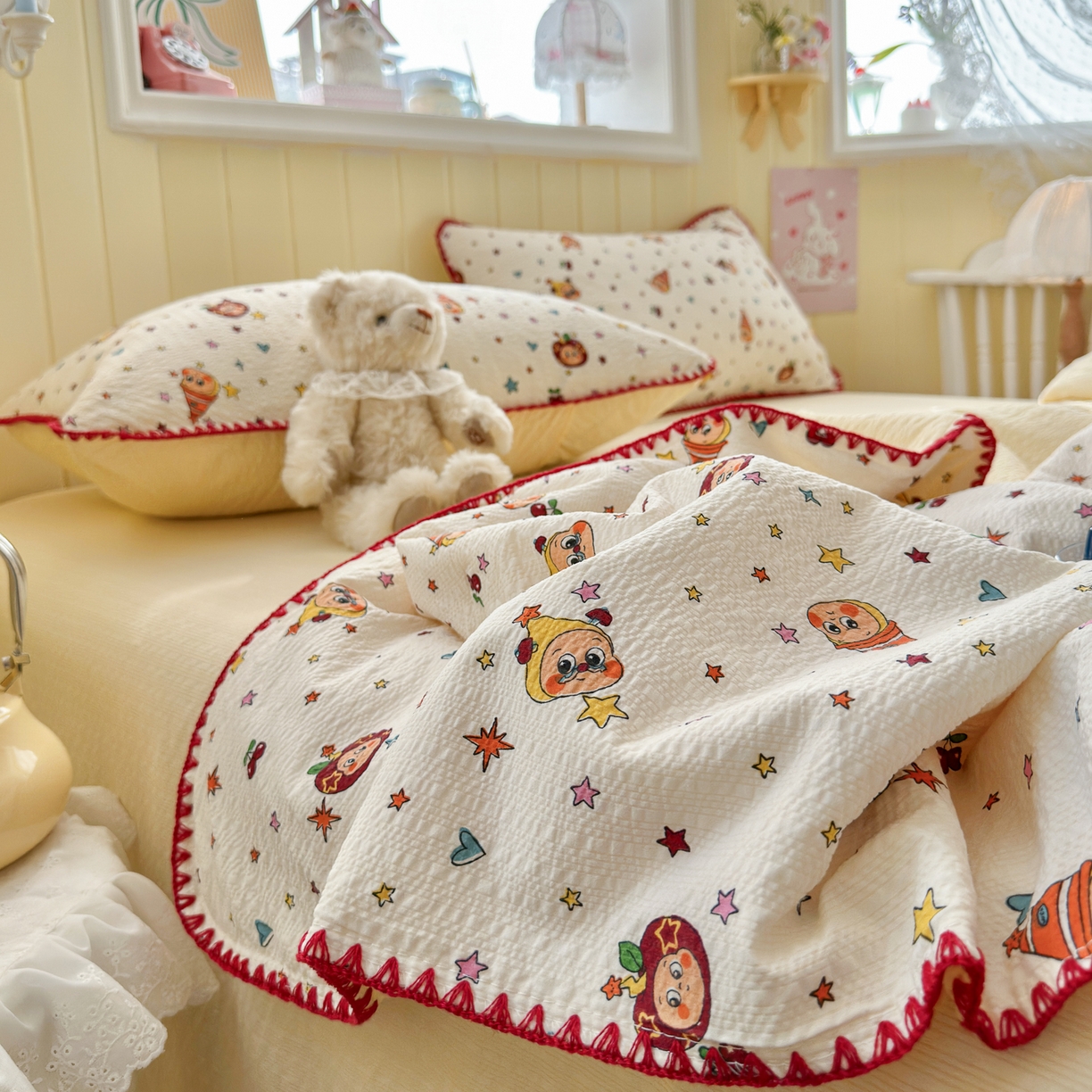 91家纺网 家纺一手货源 找家纺 初念 2026新款泡芙纱贝壳绣三角针夏被 提供买家秀 贝壳绣-旧街星星