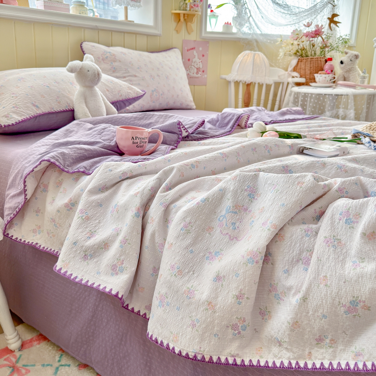 91家纺网 家纺一手货源 找家纺 初念 2026新款泡芙纱贝壳绣三角针夏被 提供买家秀 贝壳绣-碎花藏甜