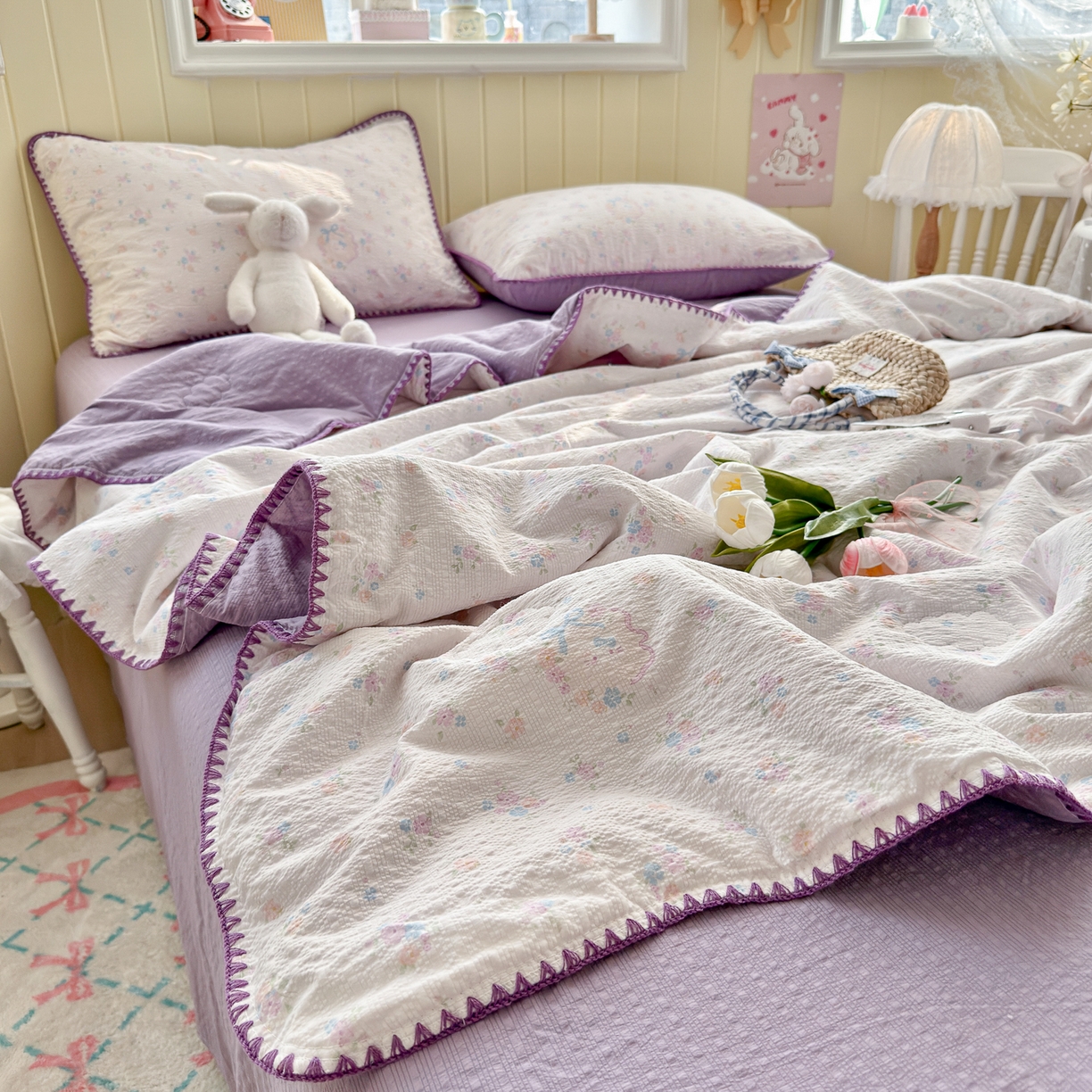 91家纺网 家纺一手货源 找家纺 初念 2026新款泡芙纱贝壳绣三角针夏被 提供买家秀 贝壳绣-碎花藏甜