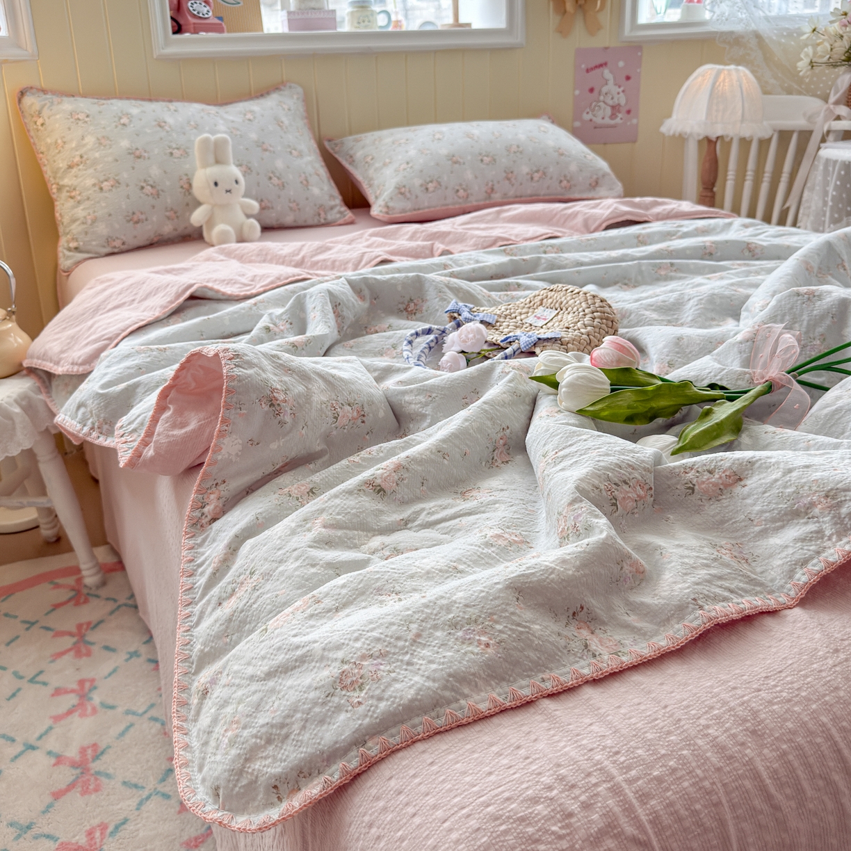 91家纺网 家纺一手货源 找家纺 初念 2026新款泡芙纱贝壳绣三角针夏被 提供买家秀 贝壳绣-柔诗意