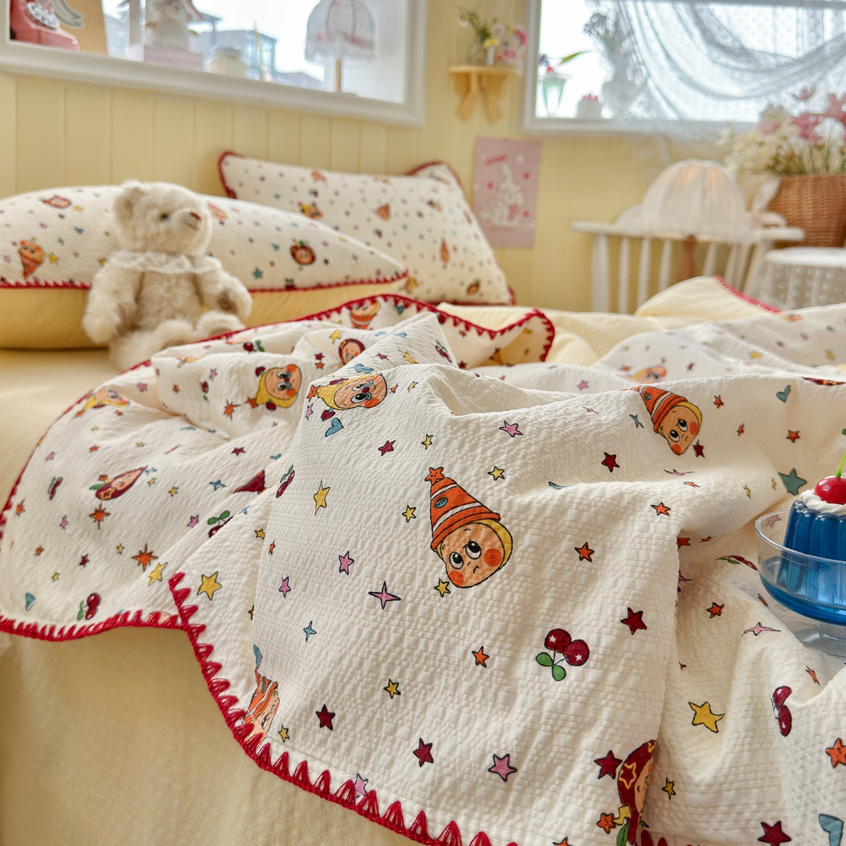 91家纺网 家纺一手货源 找家纺 初念 2026新款泡芙纱贝壳绣三角针夏被 提供买家秀 贝壳绣-旧街星星