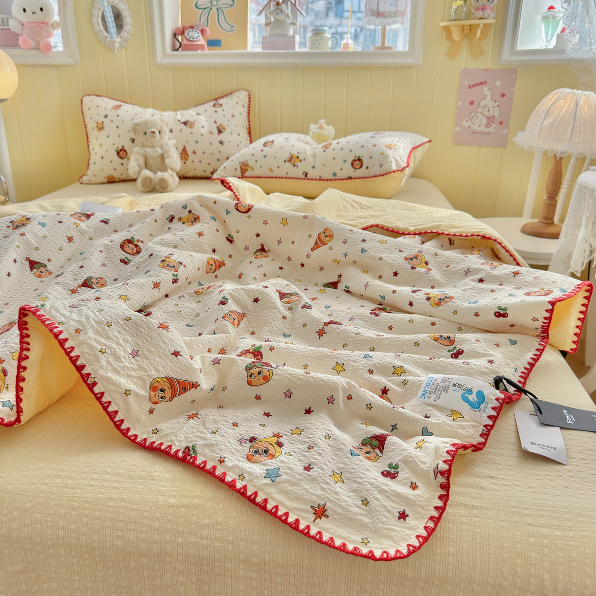 91家纺网 家纺一手货源 找家纺 初念 2026新款泡芙纱贝壳绣三角针夏被 提供买家秀 贝壳绣-旧街星星