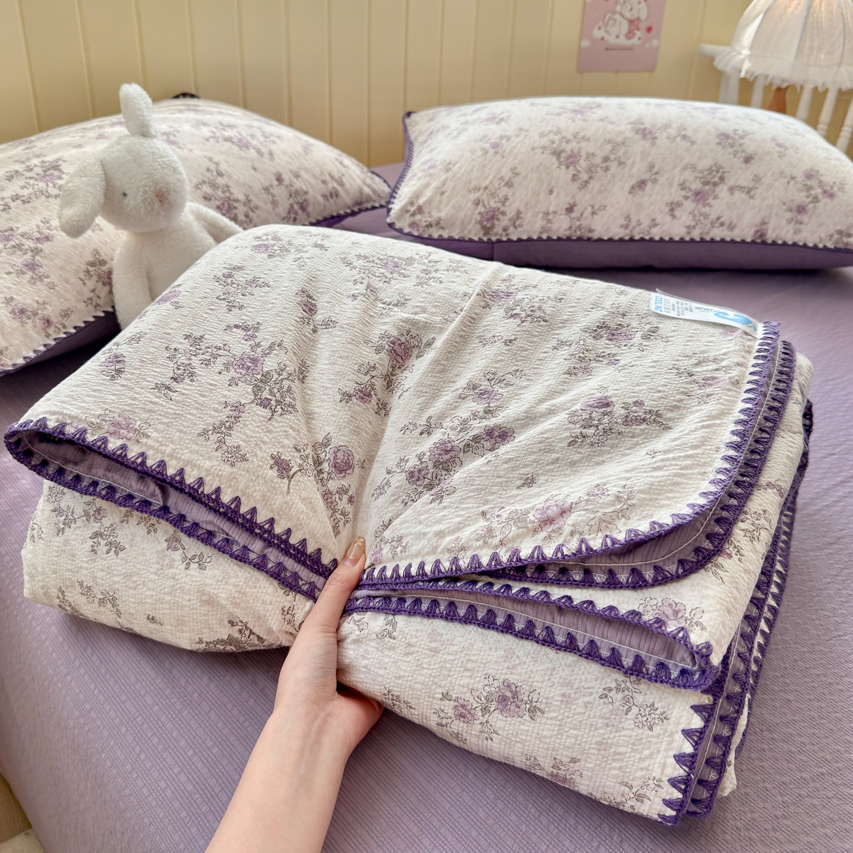 初念 2026新款泡芙纱贝壳绣三角针夏被 提供买家秀 贝壳绣-柔紫碎花屿