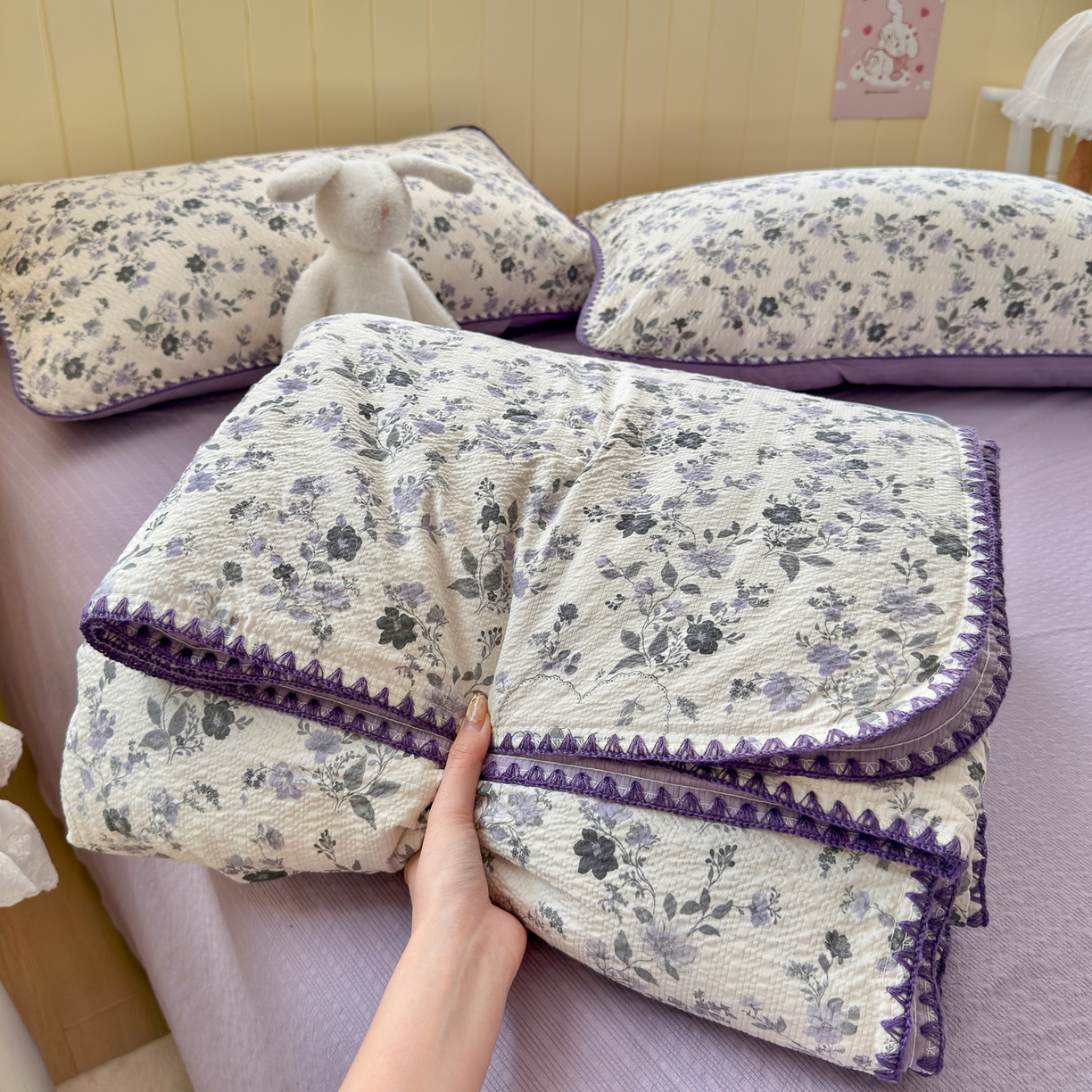 初念 2026新款泡芙纱贝壳绣三角针夏被 提供买家秀 贝壳绣-小猫秘境紫