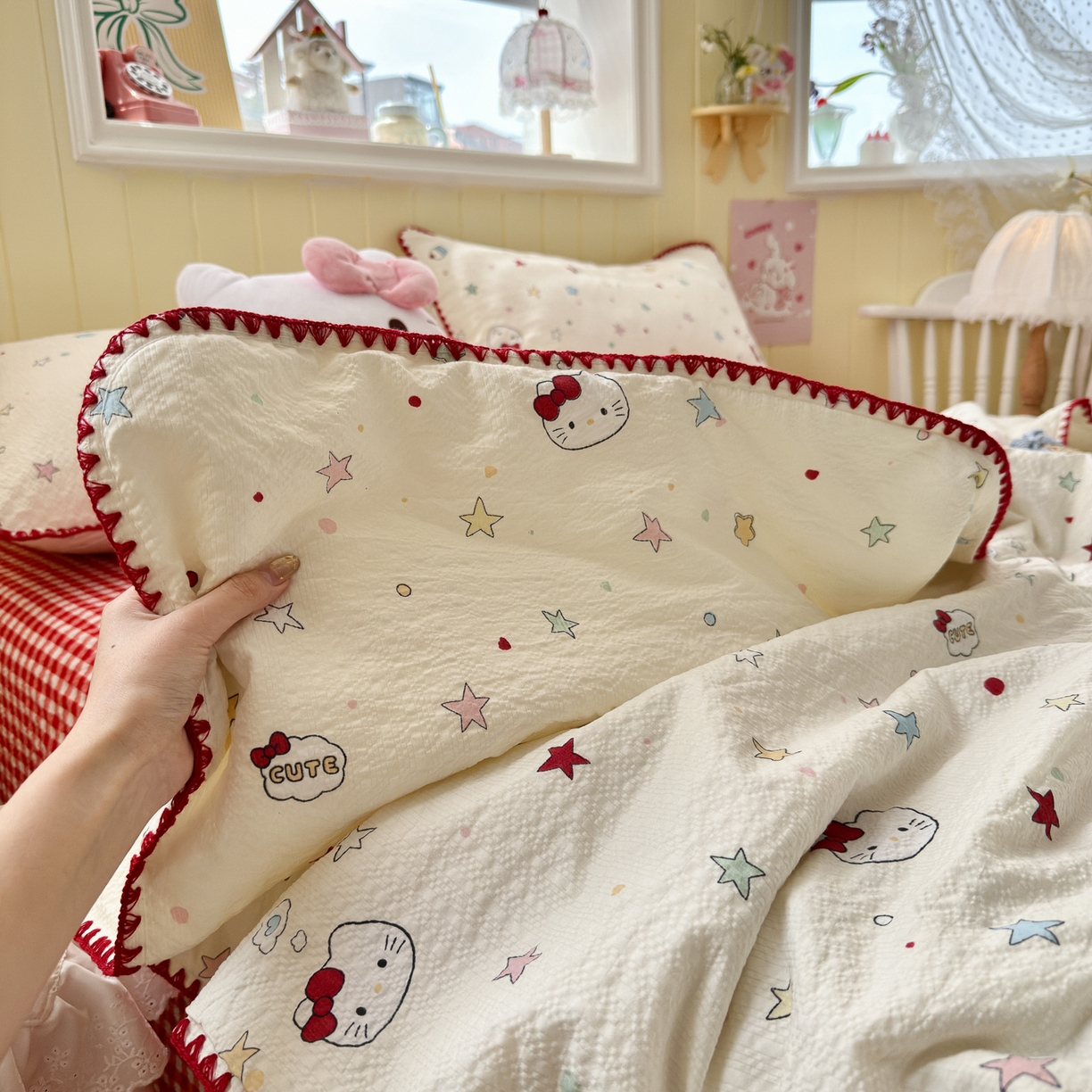 91家纺网 家纺一手货源 找家纺 初念 2026新款泡芙纱贝壳绣三角针夏被 提供买家秀 贝壳绣-星芒凯蒂