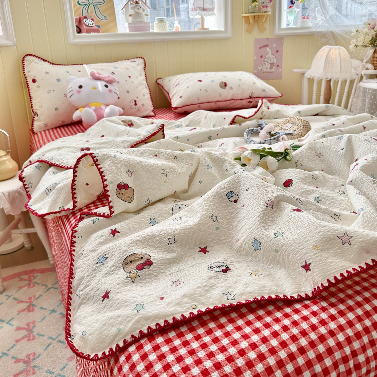 91家纺网 家纺一手货源 找家纺 初念 2026新款泡芙纱贝壳绣三角针夏被 提供买家秀 贝壳绣-星芒凯蒂