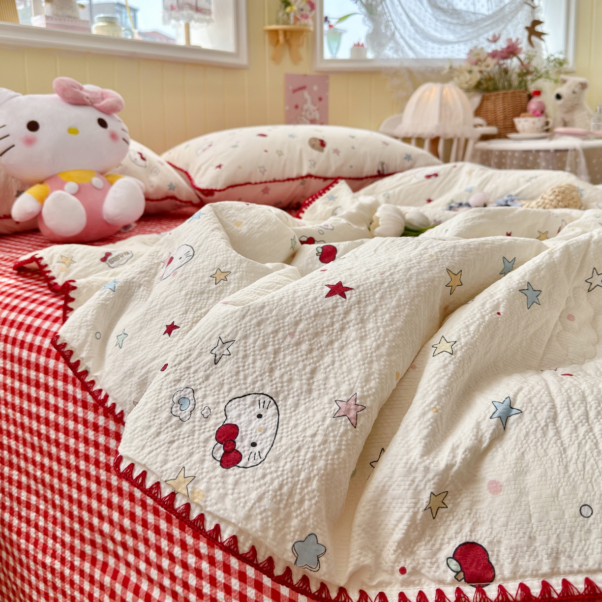 91家纺网 家纺一手货源 找家纺 初念 2026新款泡芙纱贝壳绣三角针夏被 提供买家秀 贝壳绣-星芒凯蒂