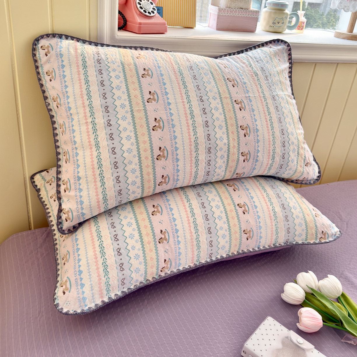 91家纺网 家纺一手货源 找家纺 初念 2026新款泡芙纱贝壳绣三角针夏被 提供买家秀 贝壳绣-甜心木马卷