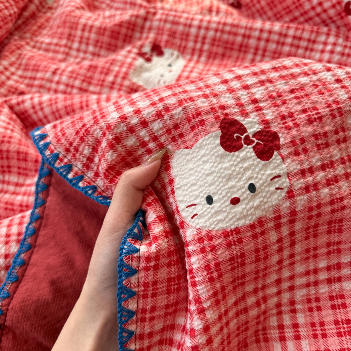 91家纺网 家纺一手货源 找家纺 初念 2026新款泡芙纱贝壳绣三角针夏被 提供买家秀 贝壳绣-红格小喵