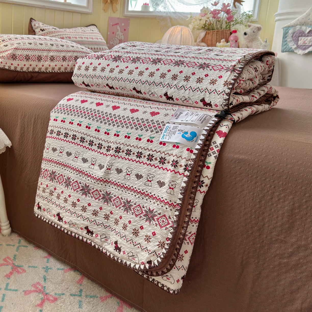 91家纺网 家纺一手货源 找家纺 初念 2026新款泡芙纱贝壳绣三角针夏被 提供买家秀 贝壳绣-萌物条条