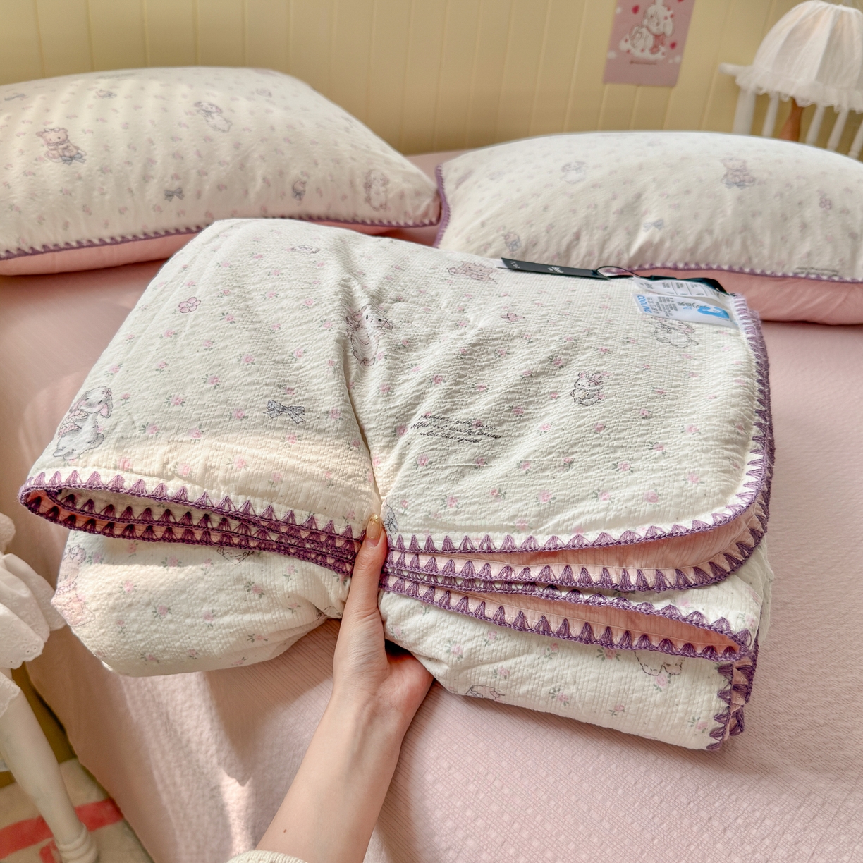 91家纺网 家纺一手货源 找家纺 （总）初念 2026新款泡芙纱贝壳绣三角针夏被 提供买家秀