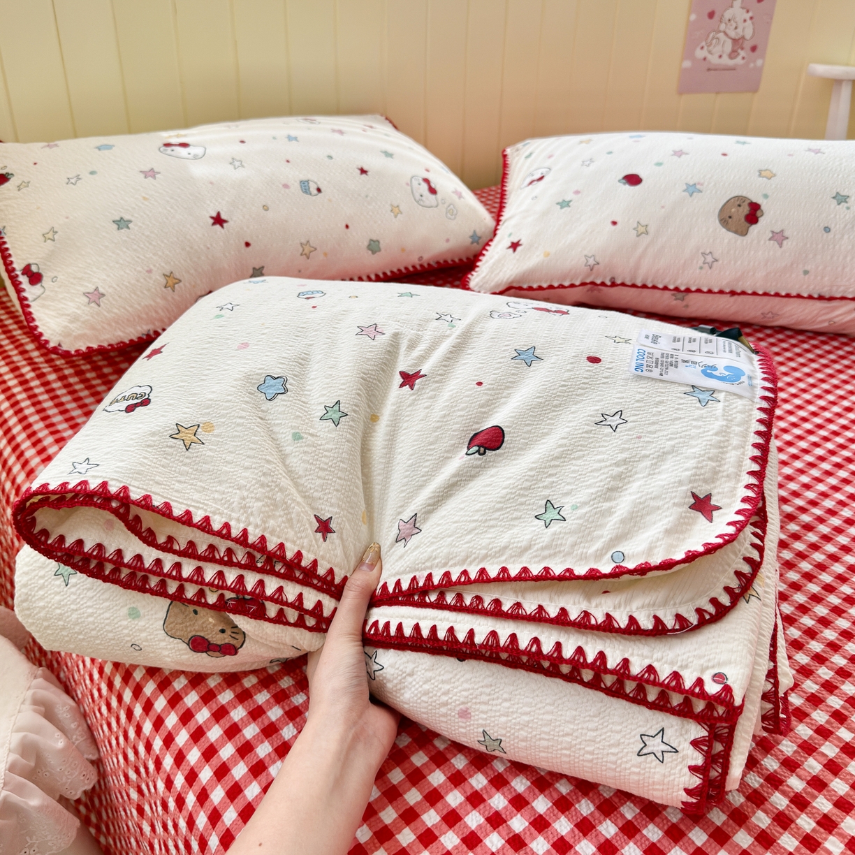 91家纺网 家纺一手货源 找家纺 （总）初念 2026新款泡芙纱贝壳绣三角针夏被 提供买家秀