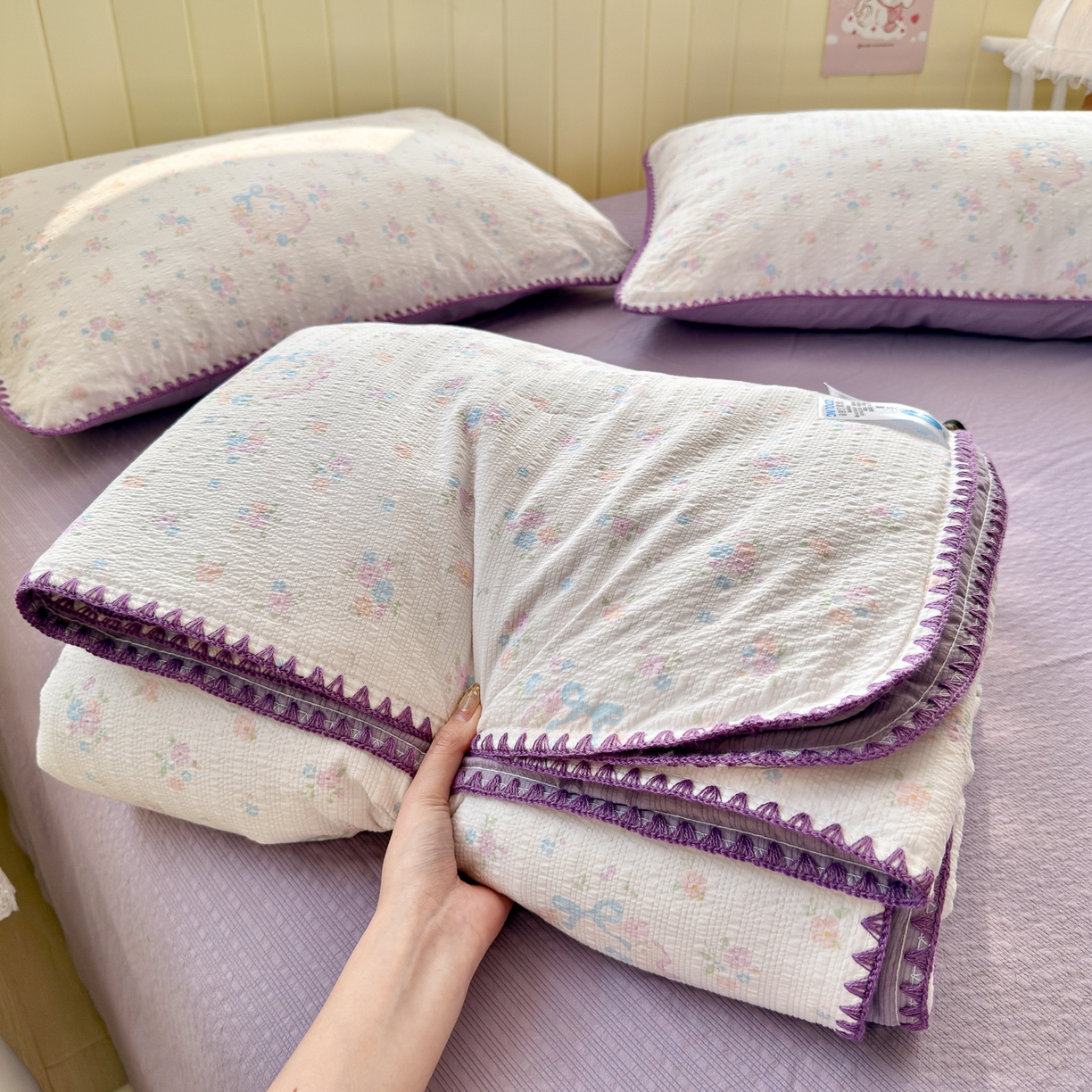 91家纺网 家纺一手货源 找家纺 （总）初念 2026新款泡芙纱贝壳绣三角针夏被 提供买家秀