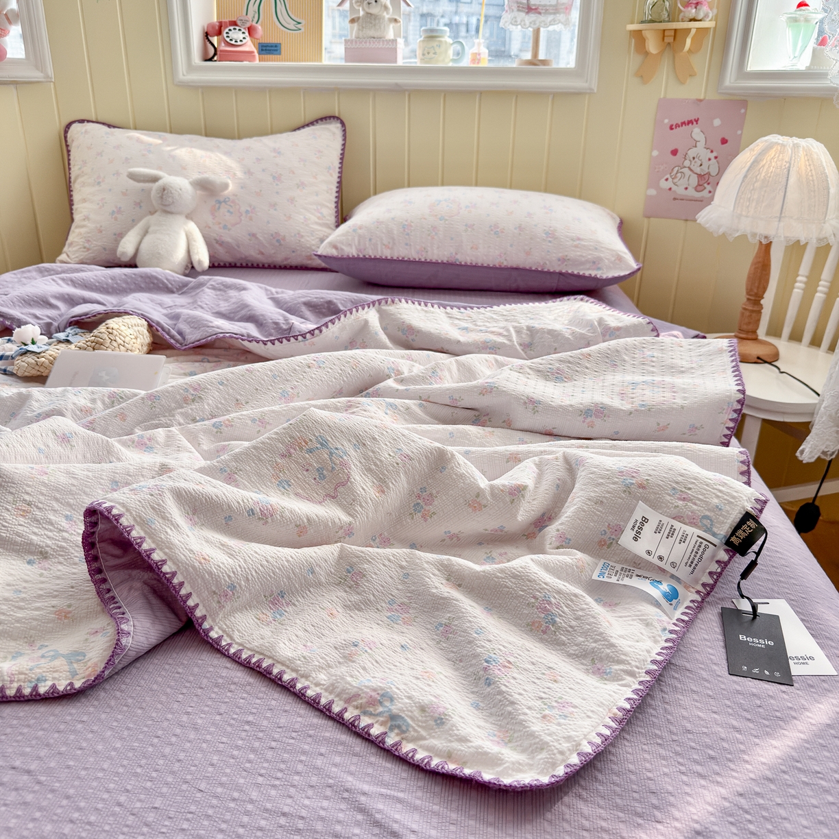 91家纺网 家纺一手货源 找家纺 初念 2026新款泡芙纱贝壳绣三角针夏被 提供买家秀 贝壳绣-碎花藏甜