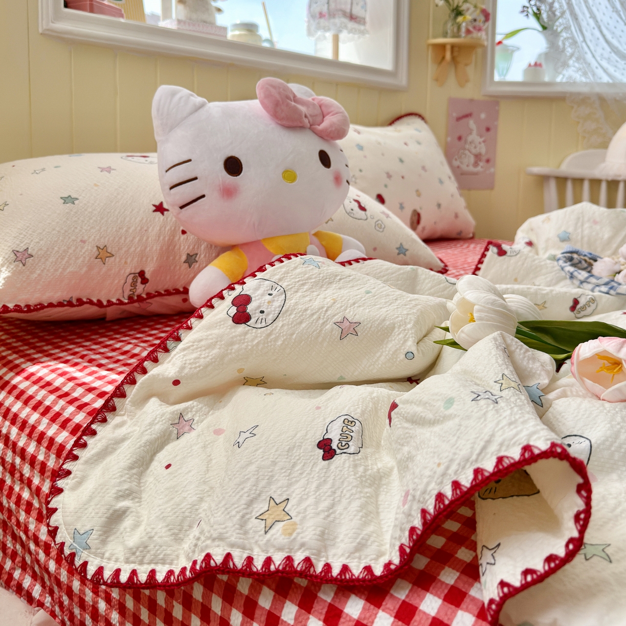 91家纺网 家纺一手货源 找家纺 初念 2026新款泡芙纱贝壳绣三角针夏被 提供买家秀 贝壳绣-星芒凯蒂