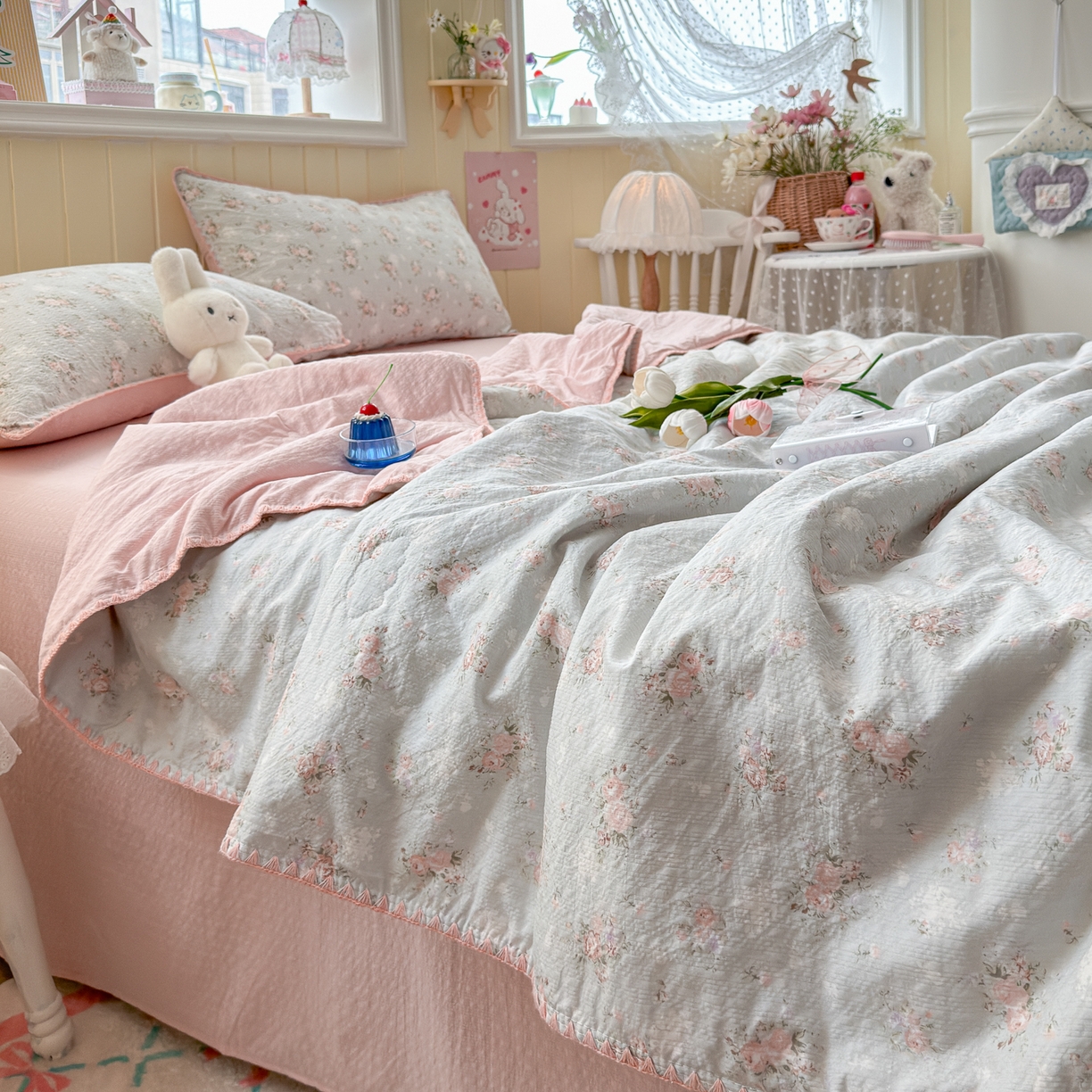 91家纺网 家纺一手货源 找家纺 初念 2026新款泡芙纱贝壳绣三角针夏被 提供买家秀 贝壳绣-柔诗意