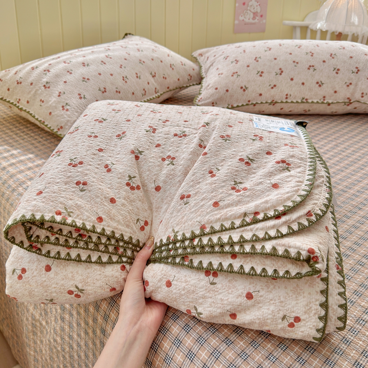 初念 2026新款泡芙纱贝壳绣三角针夏被 提供买家秀 贝壳绣-酒渍樱桃