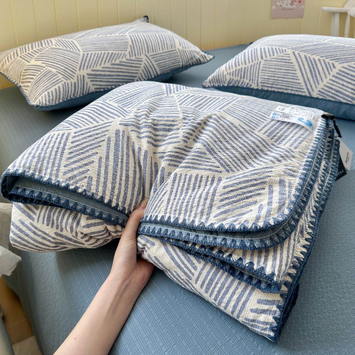 91家纺网 家纺一手货源 找家纺 （总）初念 2026新款泡芙纱贝壳绣三角针夏被 提供买家秀