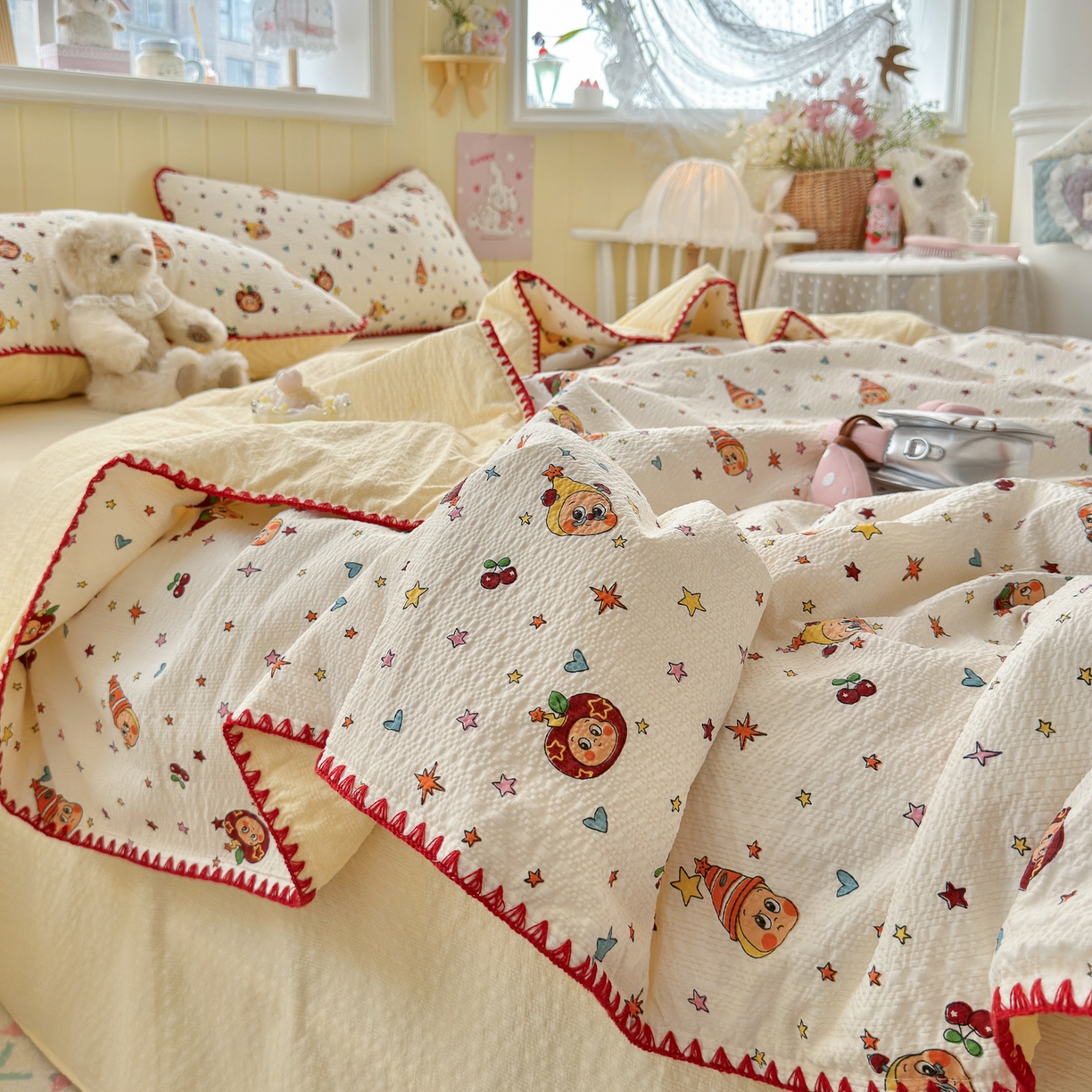 91家纺网 家纺一手货源 找家纺 初念 2026新款泡芙纱贝壳绣三角针夏被 提供买家秀 贝壳绣-旧街星星