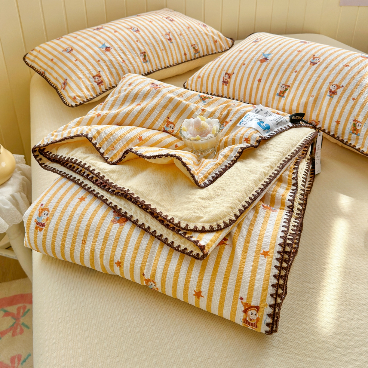 91家纺网 家纺一手货源 找家纺 初念 2026新款泡芙纱贝壳绣三角针夏被 提供买家秀 贝壳绣-魔法星星