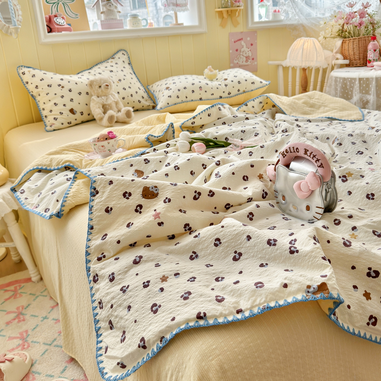 91家纺网 家纺一手货源 找家纺 初念 2026新款泡芙纱贝壳绣三角针夏被 提供买家秀 贝壳绣-豹纹蓝星