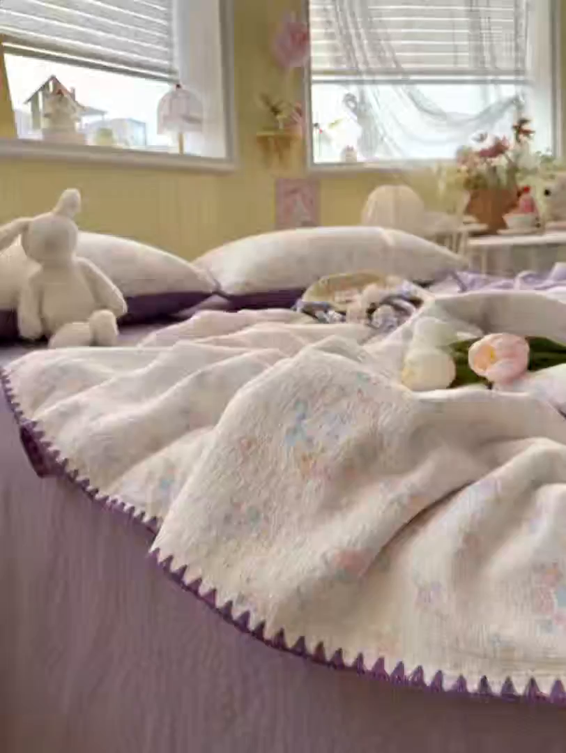 91家纺网 家纺一手货源 找家纺 初念 2026新款泡芙纱贝壳绣三角针夏被 提供买家秀 贝壳绣-碎花藏甜