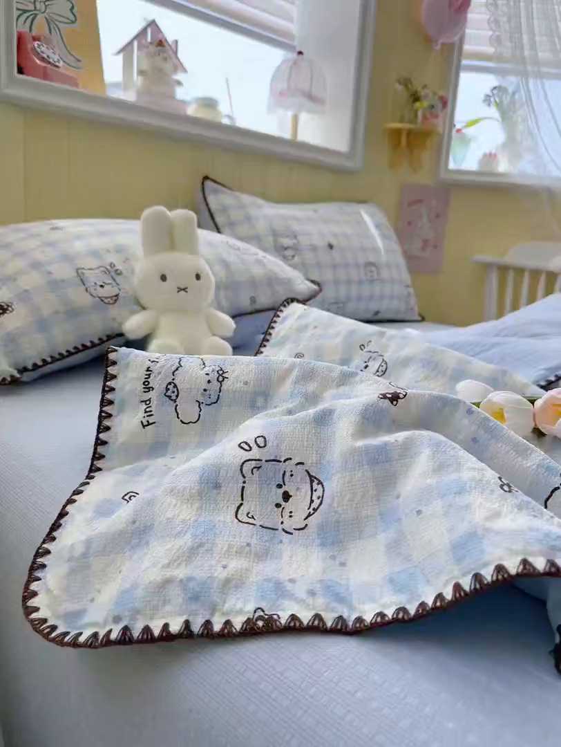 91家纺网 家纺一手货源 找家纺 初念 2026新款泡芙纱贝壳绣三角针夏被 提供买家秀 贝壳绣-机智蓝狗