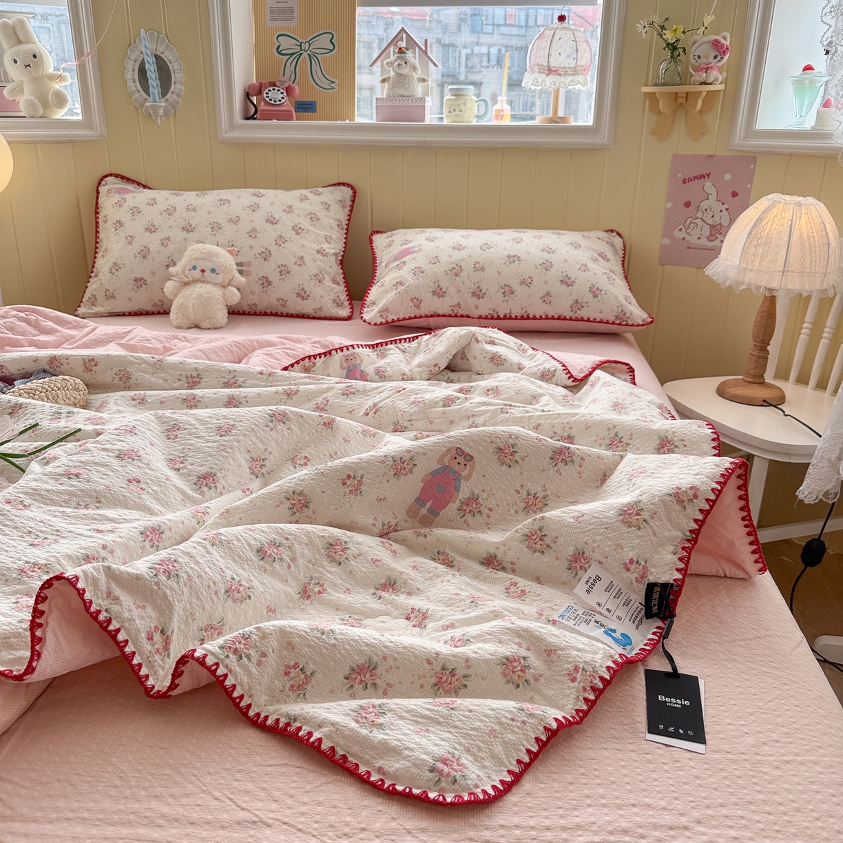 91家纺网 家纺一手货源 找家纺 初念 2026新款泡芙纱贝壳绣三角针夏被 提供买家秀 贝壳绣-甜卷兔兔