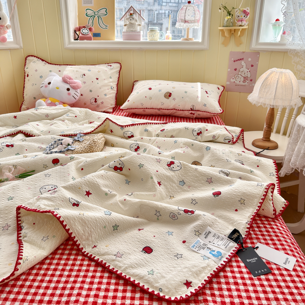 91家纺网 家纺一手货源 找家纺 初念 2026新款泡芙纱贝壳绣三角针夏被 提供买家秀 贝壳绣-星芒凯蒂