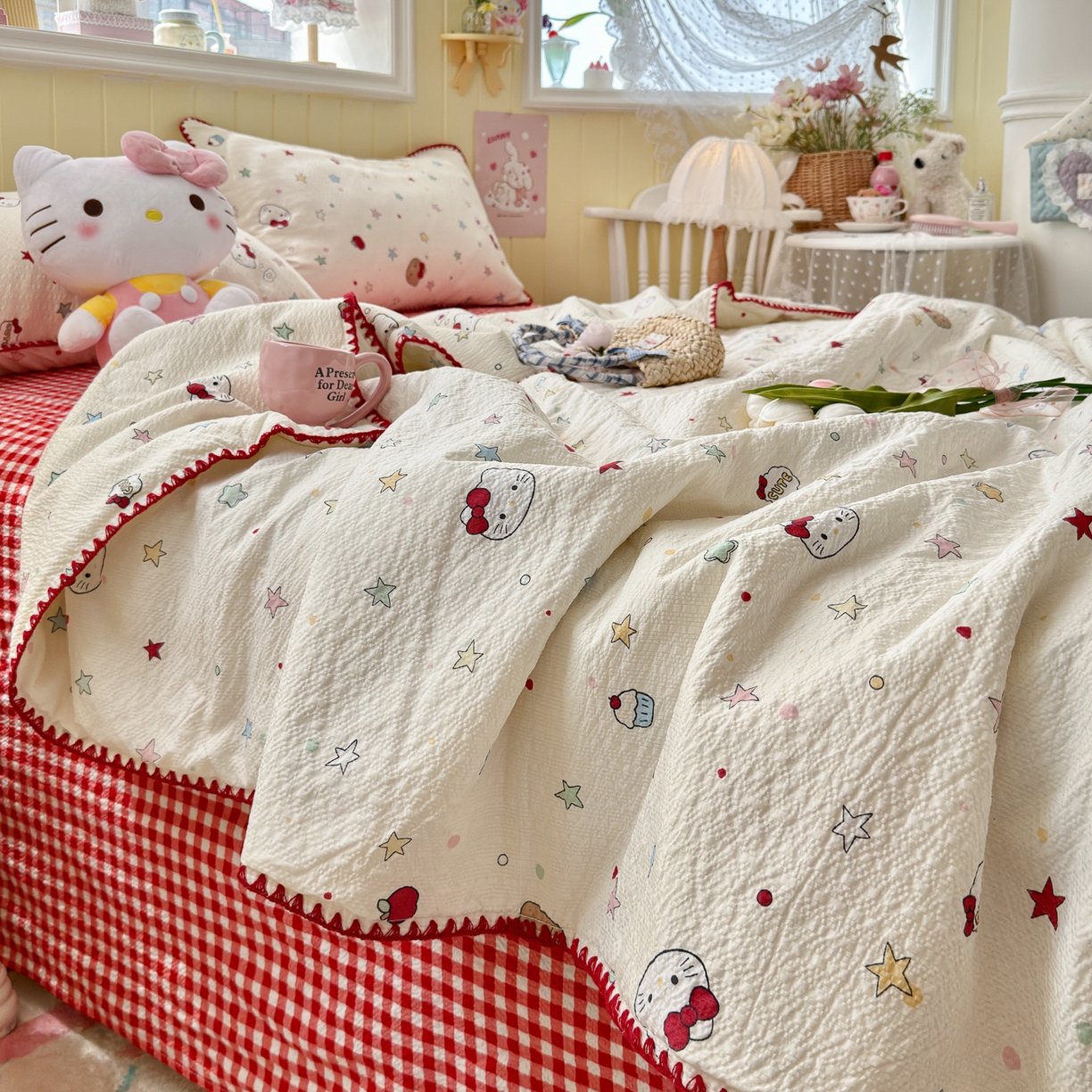 91家纺网 家纺一手货源 找家纺 初念 2026新款泡芙纱贝壳绣三角针夏被 提供买家秀 贝壳绣-星芒凯蒂