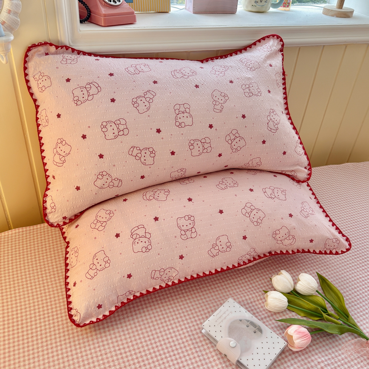 91家纺网 家纺一手货源 找家纺 初念 2026新款泡芙纱贝壳绣三角针夏被 提供买家秀 欧包-描线小猫粉