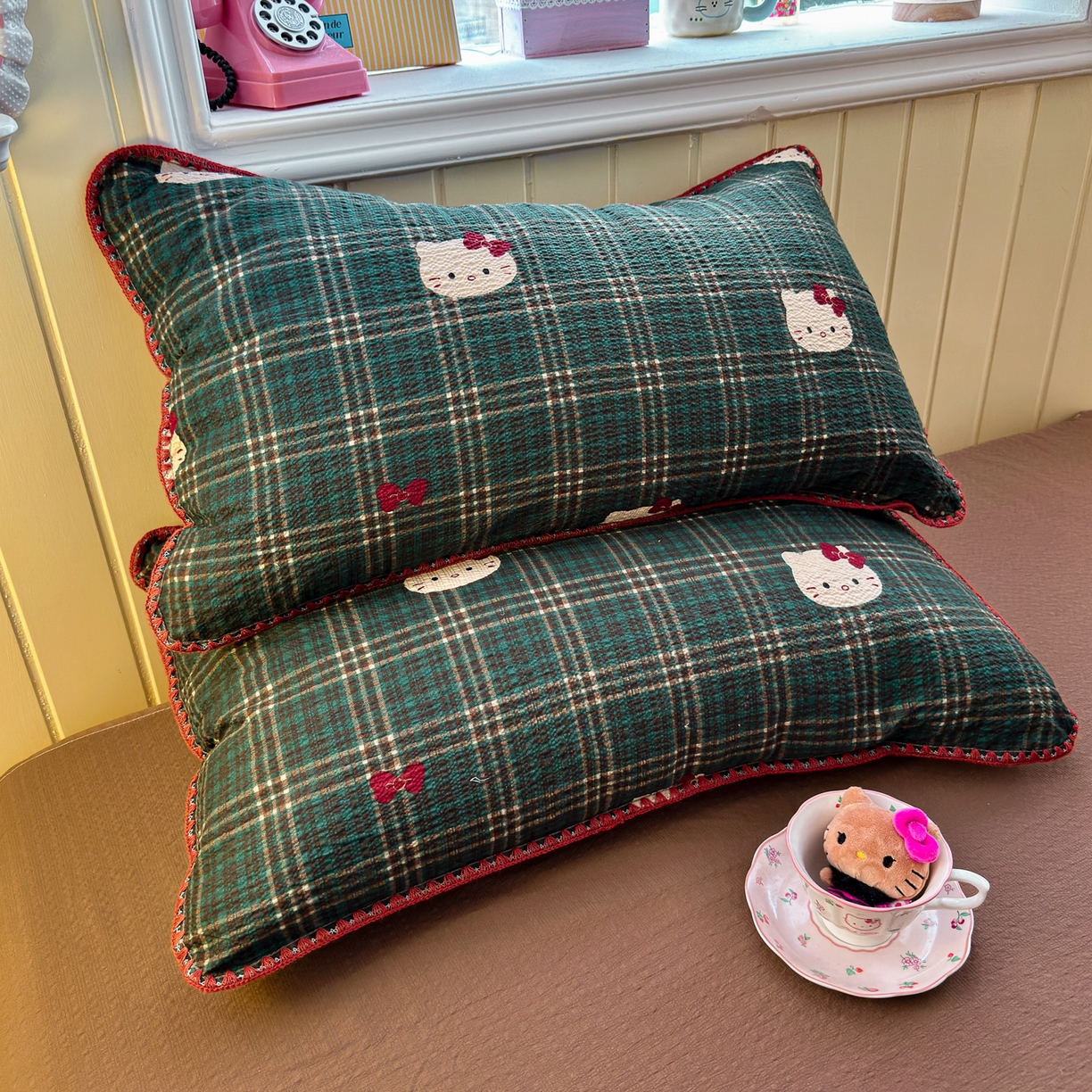 91家纺网 家纺一手货源 找家纺 初念 2026新款泡芙纱贝壳绣三角针夏被 提供买家秀 贝壳绣-绿格小猫