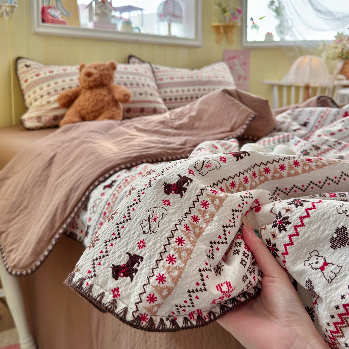 91家纺网 家纺一手货源 找家纺 初念 2026新款泡芙纱贝壳绣三角针夏被 提供买家秀 贝壳绣-萌物条条