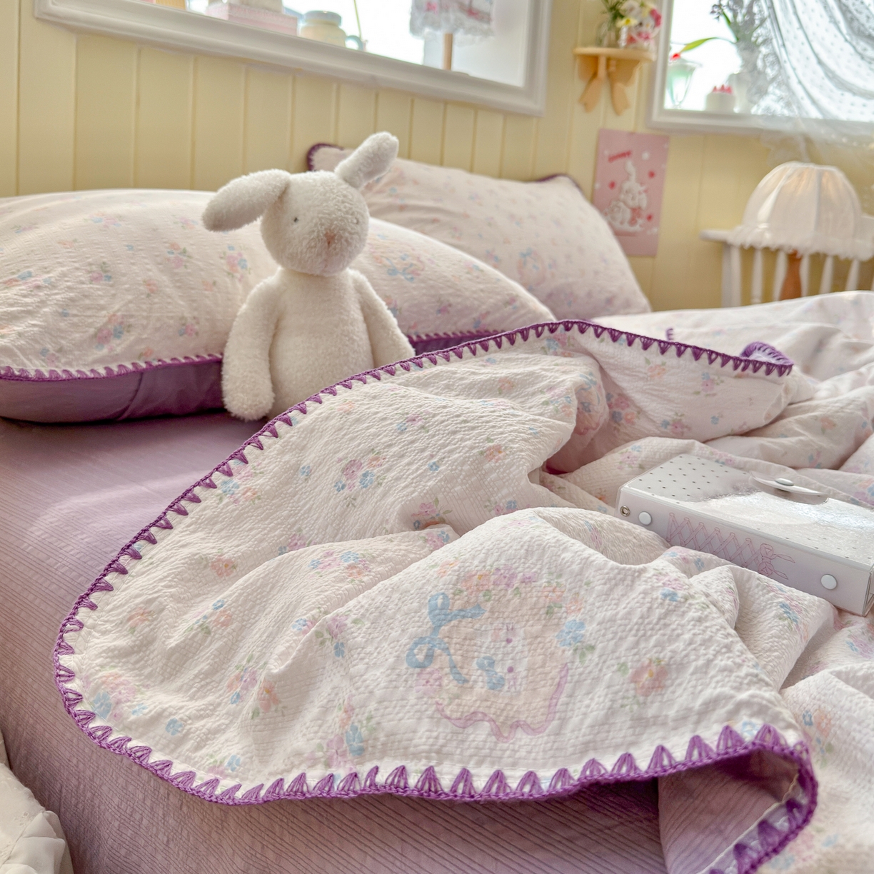 91家纺网 家纺一手货源 找家纺 初念 2026新款泡芙纱贝壳绣三角针夏被 提供买家秀 贝壳绣-碎花藏甜