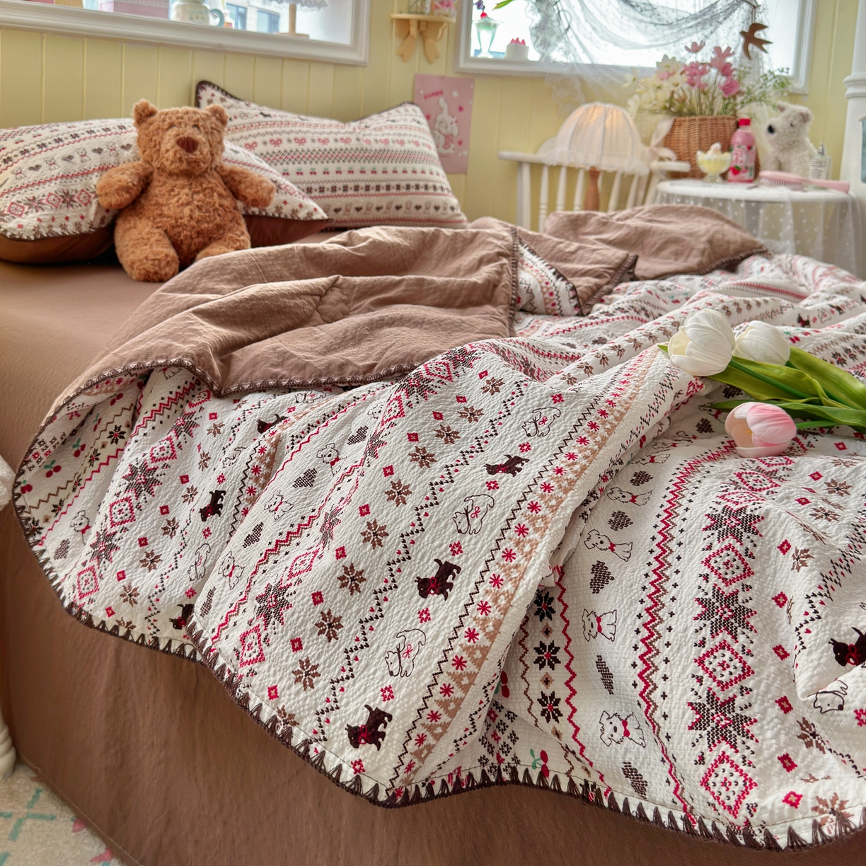 91家纺网 家纺一手货源 找家纺 初念 2026新款泡芙纱贝壳绣三角针夏被 提供买家秀 贝壳绣-萌物条条