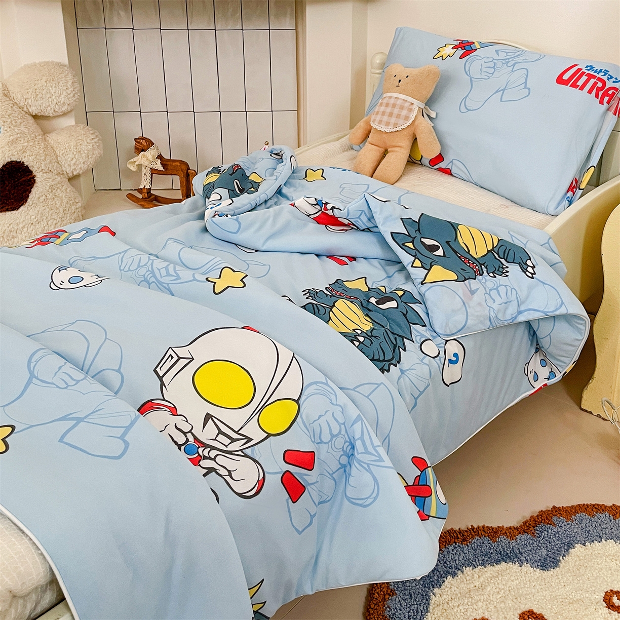 91家纺网 家纺一手货源 找家纺 （总）名兮家居 2026新款A类经典奥特曼三丽鸥儿童针织棉夏凉被空调被【含防伪标】