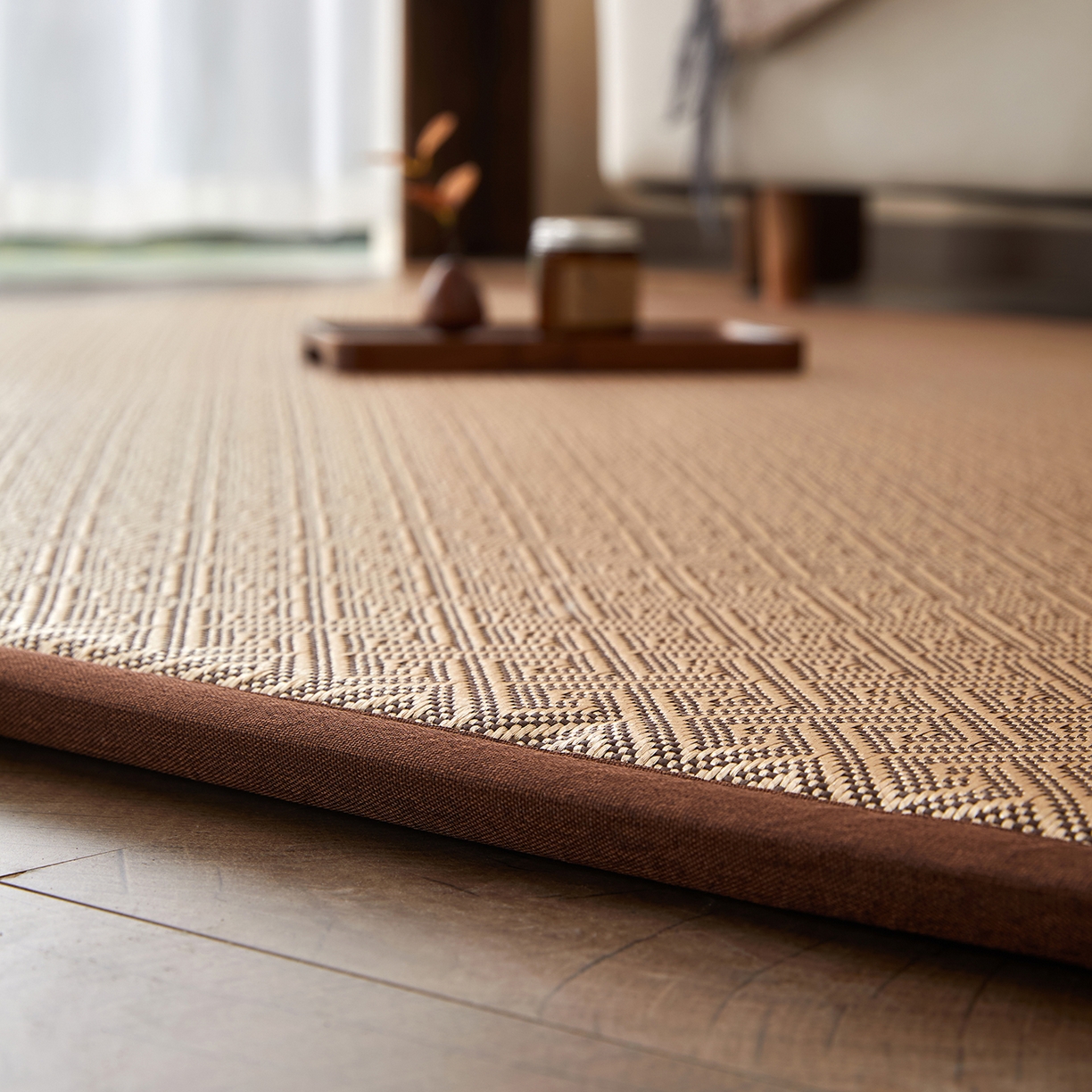 91家纺网 家纺一手货源 找家纺 航途席业 2026新款冰丝凉席地垫 回字冰藤