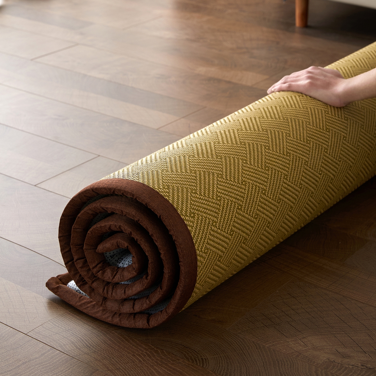 91家纺网 家纺一手货源 找家纺 航途席业 2026新款冰丝凉席地垫 绿饼干